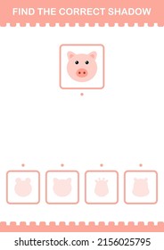 Find the correct shadow Pig face. Worksheet for kids