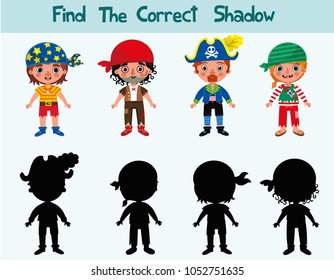 Find the correct shadow of pirates. Game with silhouettes for children. (Vector illustration33