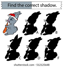 Find the correct shadow. Rabbit.  Educational game for children.