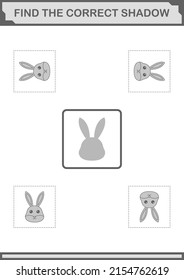 Find the correct shadow Rabbit face. Worksheet for kids