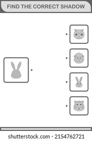 Find the correct shadow Rabbit face. Worksheet for kids