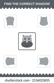 Find the correct shadow Rhinoceros face. Worksheet for kids