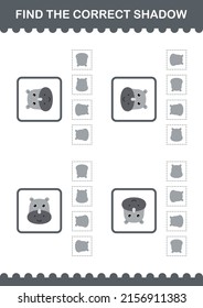 Find the correct shadow Rhinoceros face. Worksheet for kids