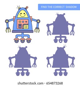 Find the correct shadow of robot.Children educational game.Vector illustration.