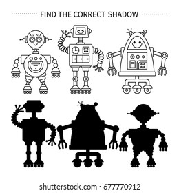 
Find the correct shadow of robot.Children educational game.Vector illustration.