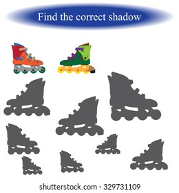 Find the correct shadow ( roller skates ) for children. Vector illustration