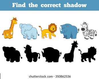 Find the correct shadow: safari animals