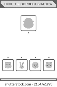 Find the correct shadow Sheep face. Worksheet for kids