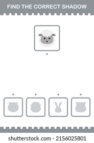 Find the correct shadow Sheep face. Worksheet for kids