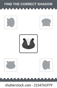 Find the correct shadow Skunk face. Worksheet for kids