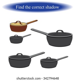 Find the correct shadow ( Stewpot ) for children. Vector illustration.