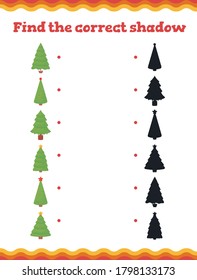 Finden Sie die richtigen Schattenpädagogik für Kleinkinder. Weihnachtsblatt für Vorschulen oder Kindergarten. Vektorgrafik