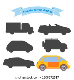 Find the correct shadow transport.Educational game for children car,truck,off-road vehicle,SUV, sports car.