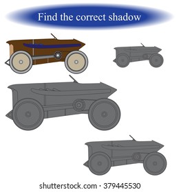 Find the correct shadow ( Vintage car. Retro car ) for children. Vector illustration