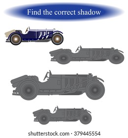 Find the correct shadow ( Vintage car. Retro car ) for children. Vector illustration