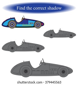 Find the correct shadow ( Vintage car. Retro car ) for children. Vector illustration