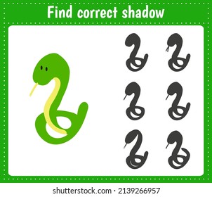 Find the correct shadow viper. Educational matching game for kids. Logic Games for Kids. Learnig card for kindergarten or school.
