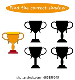 Find the correct shadow, worksheet. Educational game for children. Find the right shadow ( cup ) - task for preschool  kids. vector. 