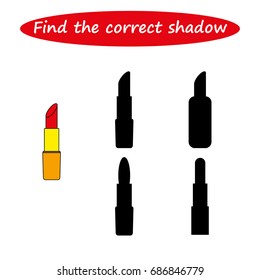 Find the correct shadow, worksheet. Educational game for children. Find the right shadow ( pomade) - task for preschool  kids. vector. 