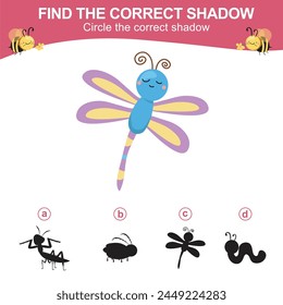 Encuentra la sombra correcta. Hoja de cálculo para niños. Juego de sombras a juego para niños. Rodear la sombra correcta