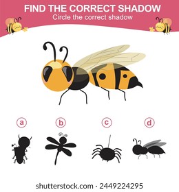 Find the correct shadow. Worksheet for kid. Matching shadow game for children. Circle the correct shadow