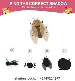 Find the correct shadow. Worksheet for kid. Matching shadow game for children. Circle the correct shadow