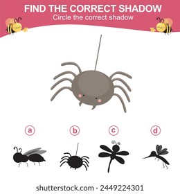 Find the correct shadow. Worksheet for kid. Matching shadow game for children. Circle the correct shadow