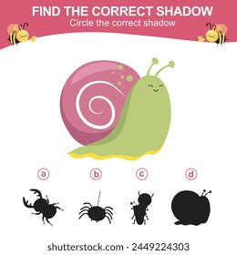 Find the correct shadow. Worksheet for kid. Matching shadow game for children. Circle the correct shadow