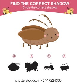 Find the correct shadow. Worksheet for kid. Matching shadow game for children. Circle the correct shadow