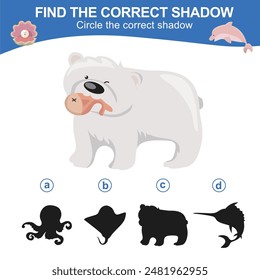 Find the correct shadow. Worksheet for kid. Matching shadow game for children. Circle the correct shadow. Find the correct shadow. Printable activity page for kids