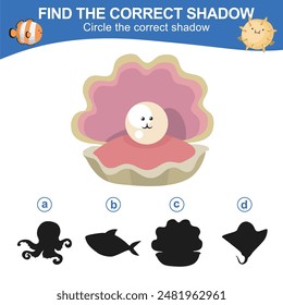 Find the correct shadow. Worksheet for kid. Matching shadow game for children. Circle the correct shadow. Find the correct shadow. Printable activity page for kids