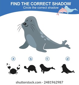 Find the correct shadow. Worksheet for kid. Matching shadow game for children. Circle the correct shadow. Find the correct shadow. Printable activity page for kids