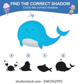 Encuentra la sombra correcta. Hoja de cálculo para niños. Juego de sombras a juego para niños. Rodea la sombra correcta. Encuentra la sombra correcta. Página de actividad imprimible para niños