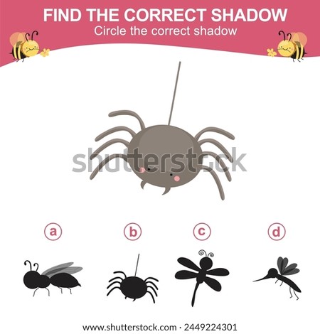 Find the correct shadow. Worksheet for kid. Matching shadow game for children. Circle the correct shadow