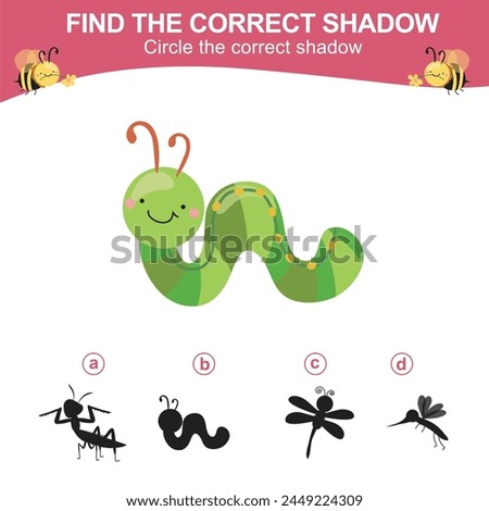 Find the correct shadow. Worksheet for kid. Matching shadow game for children. Circle the correct shadow