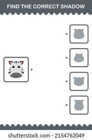 Find the correct shadow Zebra face. Worksheet for kids