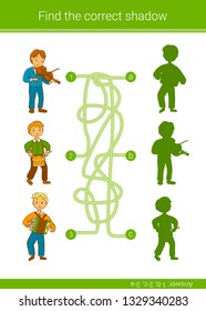 Find the correct shadow.Children educational game.Vector illustration.