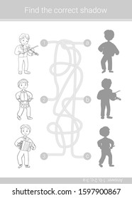 Find the correct shadow.Children educational game.Vector illustration. Coloring page.
