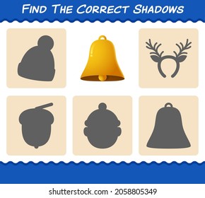 Find the correct shadows of bell. Searching and Matching game. Educational game for pre shool years kids and toddlers