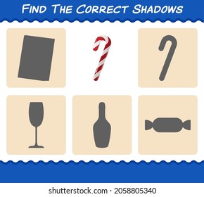 Find the correct shadows of candy cane. Searching and Matching game. Educational game for pre shool years kids and toddlers