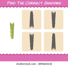 Find the correct shadows of cartoon asparagus. Searching and Matching game. Educational game for pre shool years kids and toddlers