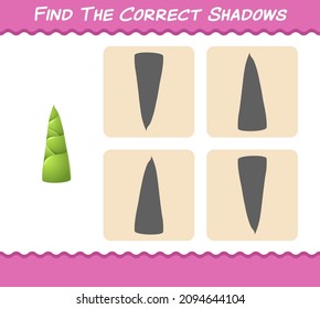 Find the correct shadows of cartoon bamboo shoot. Searching and Matching game. Educational game for pre shool years kids and toddlers