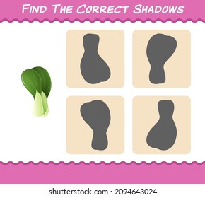 Finden Sie die richtigen Schatten von Cartoon Bok Choy. Suche und Matching-Spiel. Erziehungsspiel für Kinder und Kleinkinder im Vorschulalter