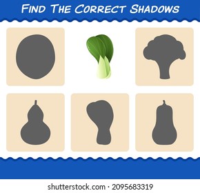 Find the correct shadows of cartoon bok choy. Searching and Matching game. Educational game for pre shool years kids and toddlers