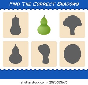 Find the correct shadows of cartoon calabash. Searching and Matching game. Educational game for pre shool years kids and toddlers