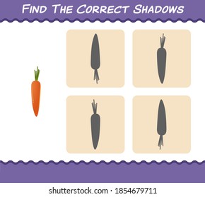 Find the correct shadows of cartoon carrot. Searching and Matching game. Educational game for pre shool years kids and toddlers