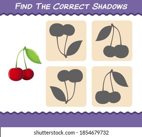 Find the correct shadows of cartoon cheery. Searching and Matching game. Educational game for pre shool years kids and toddlers