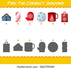Find the correct shadows of cartoon christmas. Searching and Matching game. Educational game for pre shool years kids and toddlers