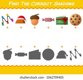 Find the correct shadows of cartoon christmas. Searching and Matching game. Educational game for pre shool years kids and toddlers