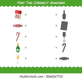 Find the correct shadows of cartoon christmas. Searching and Matching game. Educational game for pre shool years kids and toddlers